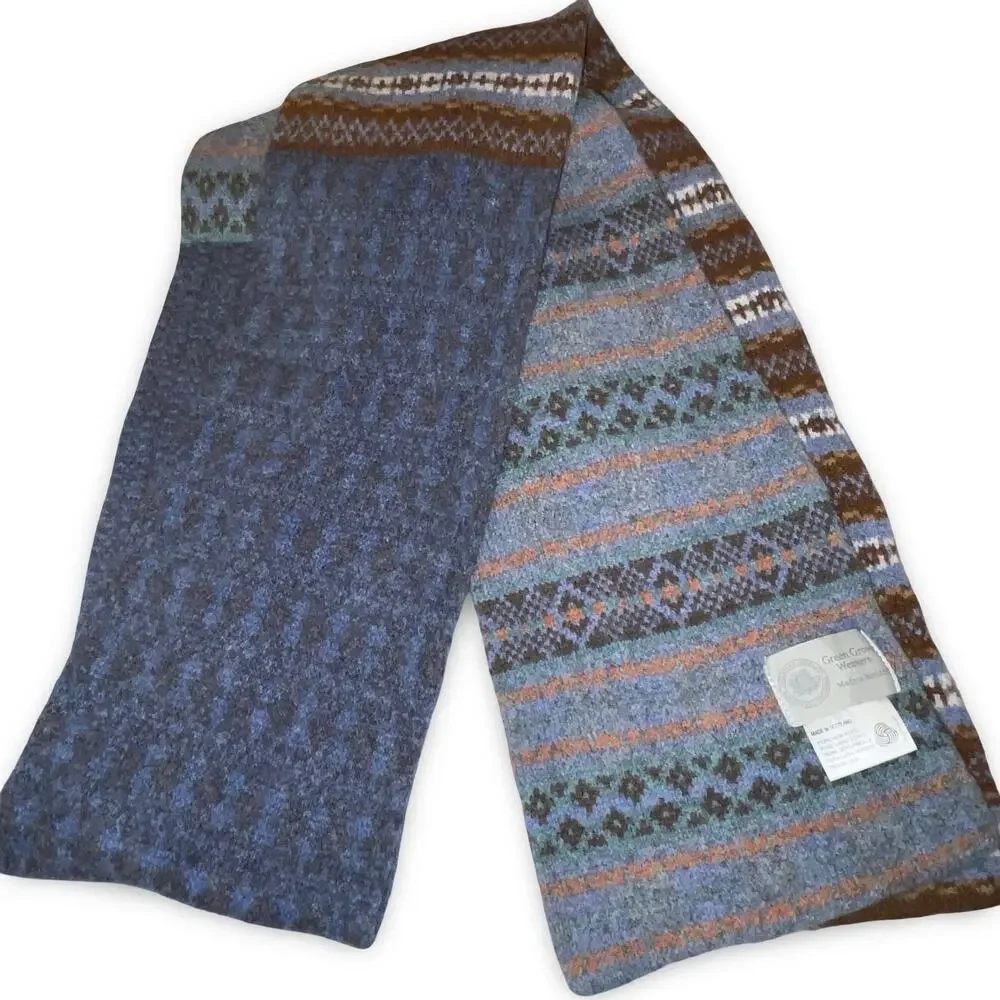 Green Grove Weavers Scarf Scotland Pure New Wool Blue Long Winter Unisex VTG